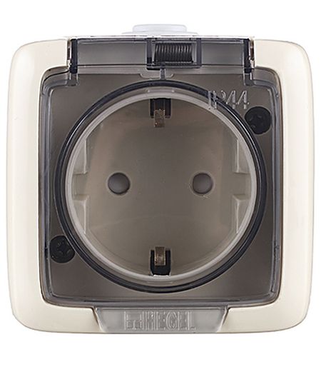 Розетка Hegel Alfa накладная слоновая кость со шторками с крышкой (РА16-212-01)