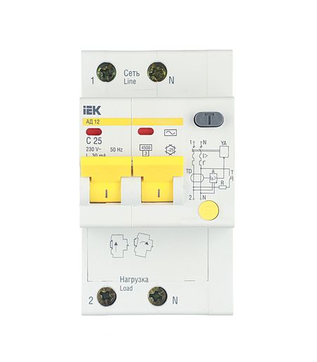 Автомат дифференциальный IEK Karat АД-12 25А 1P+N тип AC 30 мА 4,5 кА (MAD10-2-025-C-030)