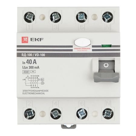УЗО EKF PROxima ВД-100 40А 3P+N тип AC 300 мА 4,5 кА (elcb-4-40-300-em-pro)
