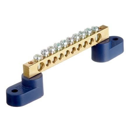 Шина нулевая на 2-х угловых изоляторах IEK 6х9 мм 10 отверстий синяя (YNN10-69-10C2-K07) шина нулевая dori на 2 х угловых изоляторах 8 отверстий 1шт