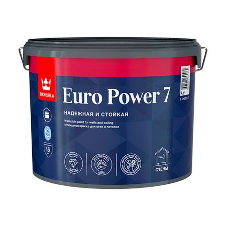 Краска моющаяся Tikkurila/Tikkivala Euro Power 7 база А белая 9 л