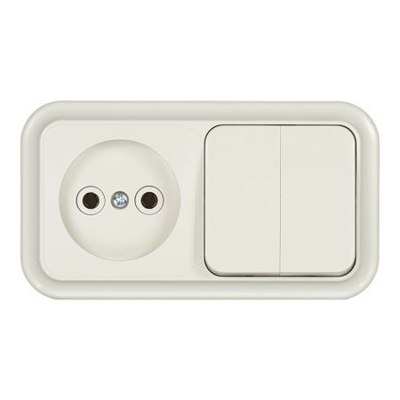 Блок выключатель и розетка Svet двухклавишный накладной бежевый (EV0362-5242)