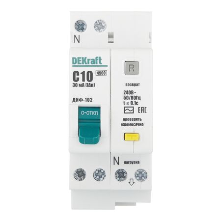 Автомат дифференциальный Dekraft ДИФ-102 10А 1P+N тип AC 30 мА 4,5 кА компактный (16002DEK)