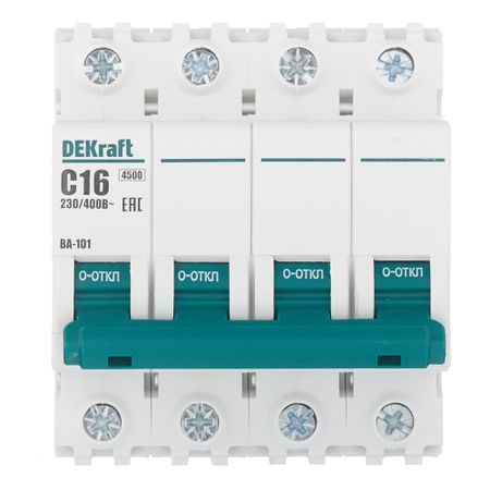 Автоматический выключатель модульный Dekraft BA-101 4Р 16А тип C 4,5 кА 230/400 В (11090DEK) автоматический выключатель модульный dekraft ва 201 2p 100а тип c 10 ка 220 в 13006dek