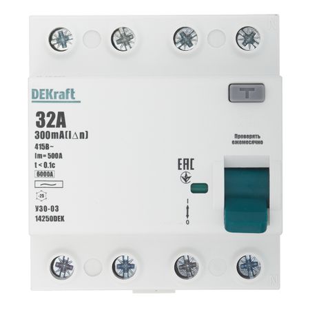 УЗО Dekraft УЗО-03 32А 3P+N тип AC 300 мА 6 кА компактное (14250DEK)