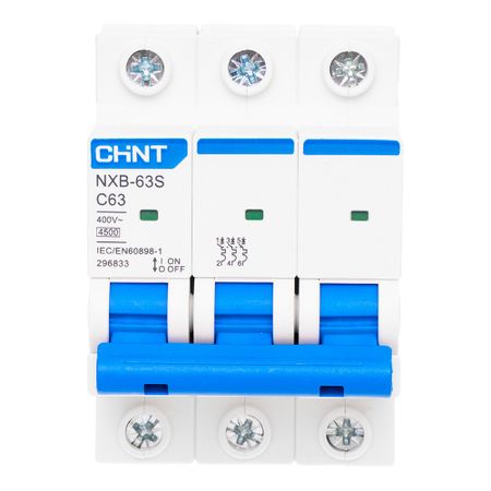 Автоматический выключатель модульный Chint NXB-63S 3P 63А тип C 4,5 кА 400 В (296833 Chint) chint nb1l rcbo тип a 10a 16a 32a 40a 30ma автоматический выключатель остаточного тока с магнитной защитой от перегрузки по току