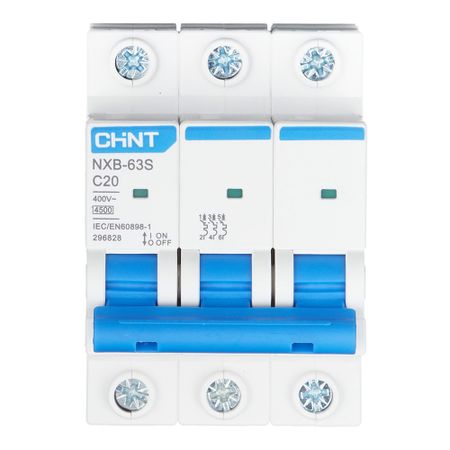 Автоматический выключатель модульный Chint NXB-63S 3P 20А тип C 4,5 кА 400 В (296828 Chint) chint nb1l rcbo тип a 10a 16a 32a 40a 30ma автоматический выключатель остаточного тока с магнитной защитой от перегрузки по току