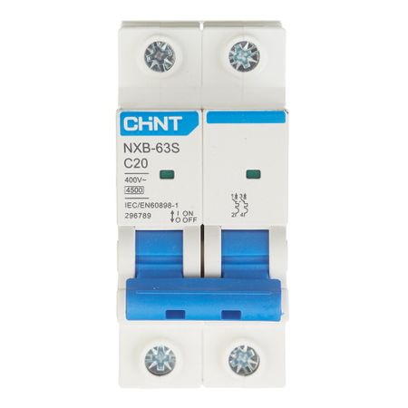 Автоматический выключатель модульный Chint NXB-63S 2P 20А тип C 4,5 кА 400 В (296789 Chint) chint nb1l rcbo тип a 10a 16a 32a 40a 30ma автоматический выключатель остаточного тока с магнитной защитой от перегрузки по току