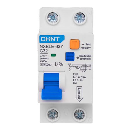 Автомат дифференциальный Chint NXBLE-63Y 32А 1P+N тип AC 30 мА 4,5 кА компактный (105545)