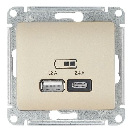 Розетка USB Systeme Electric Glossa встраиваемая титан USB-A/ Type-C (GSL000439)