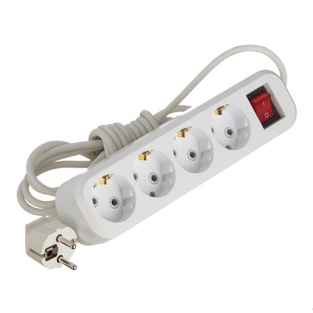 Удлинитель Stekker 4 розетки 3 м ПВС 3х0,75 кв.мм 10 А 2,2 кВт с кнопкой белый (39524) универсальный вращающийся удлинитель для смесителя