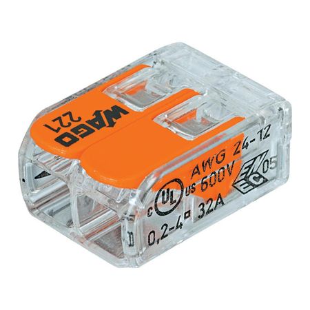 Клемма на 2 провода Wago 221-412 0,2-4 кв.мм с рычажками без пасты (100 шт.) (ЦБ-00015777/808435) клемма соединительная wago 5 ти проводная 221 415 3шт