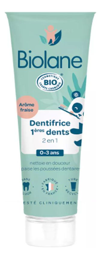 Органическая зубная паста 2 в 1 для первых зубов клубника Dentifrice 1 eres dents 2 en 1 Bio 50мл паста зубная новый жемчуг клубника 1 6 лет 50мл