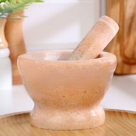 Ступка с пестиком большая, 130 мл, d=8.5 см, h=7 см, пестик 10.5 см, камень, песочная 