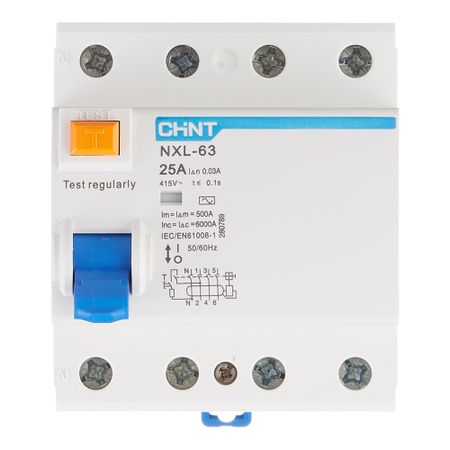 УЗО Chint NXL-63 25А 3P+N тип AC 30 мА 6 кА компактное (280789)