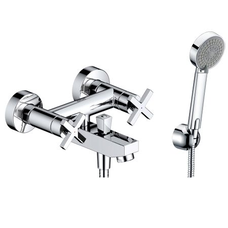 Смеситель для ванны WasserKraft Weser хром двухвентильный с коротким изливом с лейкой (7801)