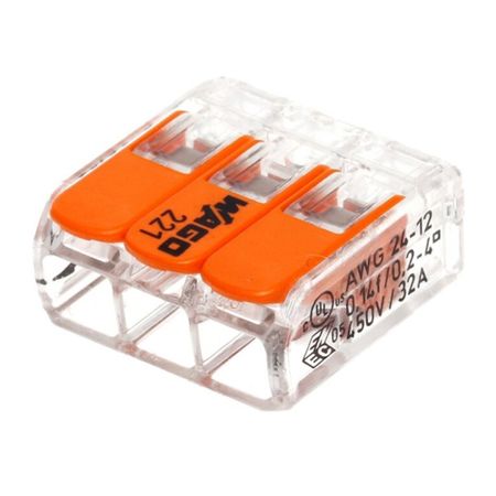 Клемма на 3 провода Wago 221-413 0,2-4 кв.мм с рычажками без пасты (50 шт.) (ЦБ-00015765/808442) клемма соединительная wago 5 ти проводная 221 415 3шт