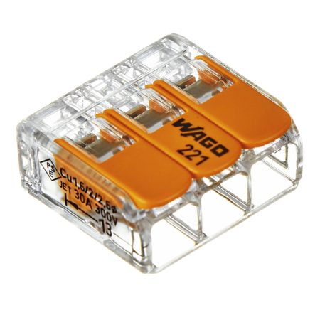 Клемма на 3 провода Wago 0,5-6 кв.мм с рычажками без пасты (30 шт.) (221-613) клемма соединительная wago 5 ти проводная 221 415 3шт
