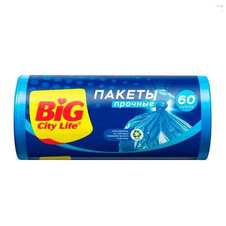 Пакеты для мусора Big City Life 60 л 50 шт, 60х79 см, сверхпрочные с ручками