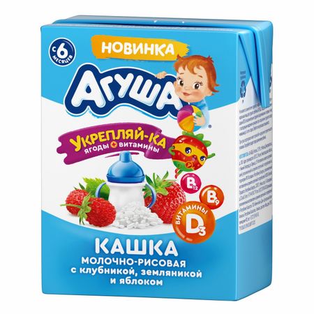 Молочная рисовая каша Агуша с клубникой-земляникой-яблоком 2,7%, 200 мл