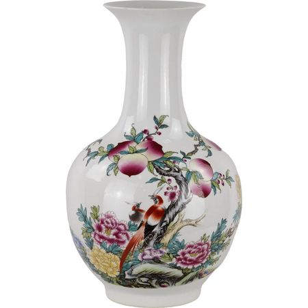 Ваза Glasar фарфоровая с птицами и плодами 27х27х45 см