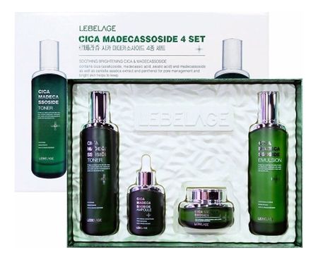 Набор для лица с экстрактом центеллы азиатской Cica Madecassoside 4 (эмульсия 120мл + тонер 120мл + крем 55мл + сыворотка 35мл) тонер для лица apieu madecassoside с мадекассосидом и центеллой азиатской успокаивающий 300 мл