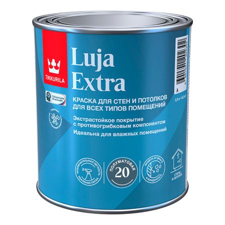 Краска моющаяся Tikkurila/Tikkivala Luja Extra полуматовая база А белая 0,9 л
