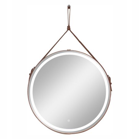 Зеркало с подсветкой круглое 65 см на ремне коричневом с сенсорным включением Continent Amarante (ЗЛП2412)