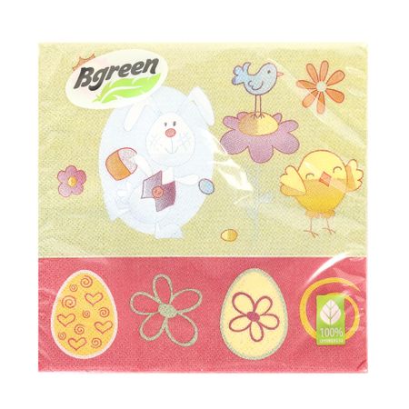 Салфетки бумажные Bulgaree green Пасхальный кролик 3-х слойные 33х33 см 20 штук