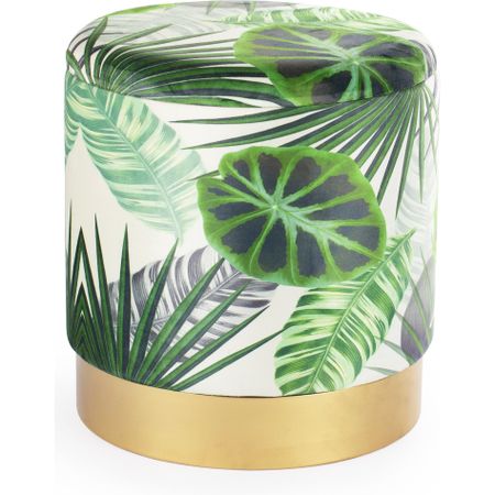 Пуф с крышкой Glasar зеленые листья 40х40х45 см