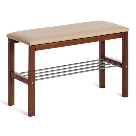 Банкетка TC темный орех с экокожей бежевая 67х31х49 см