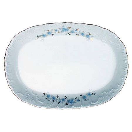 Блюдо овальное Cmielow Rocoсo Голубые цветы золото 33 см