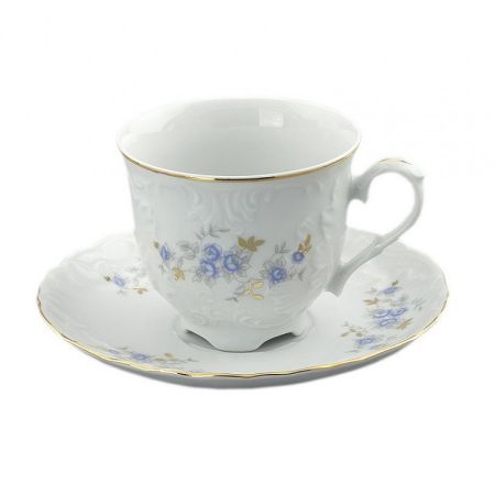 Кофейная пара Cmielow Rocoсo Голубые цветы золото 6 шт