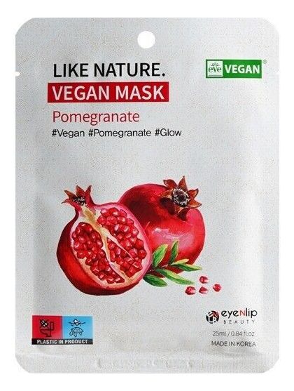 Тканевая маска для лица c экстрактом граната Like Nature Vegan Mask Pomegranate 25мл гуарана 3200 со вкусом граната алекс федоров нутришн ампулы 25мл 20шт