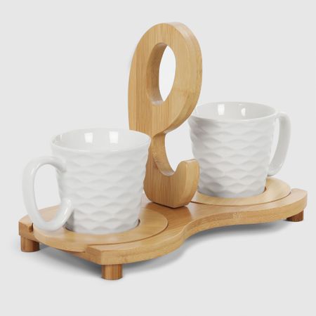 Набор Gujin 2 чашки на деревянной подставке 200 мл деревянные китайские палочки для еды с ложкой бамбук