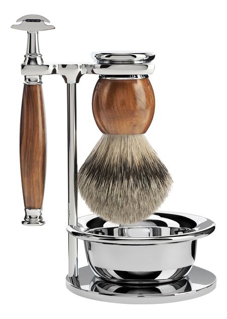 Набор Железное дерево Sophist (помазок барсучий ворс высшей категории Silvertip + T-образная бритва + чаша)