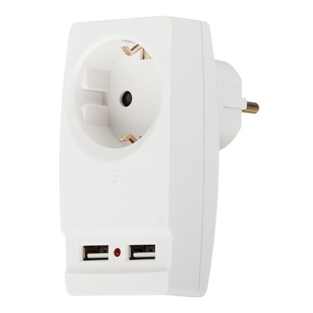 Разветвитель 1 розетка Эра 16 А 220 В 3,5 кВт 2хUSB белый (Б0026332) разветвитель эра 2 гнезда 2 usb 2400ma б з 10а белый