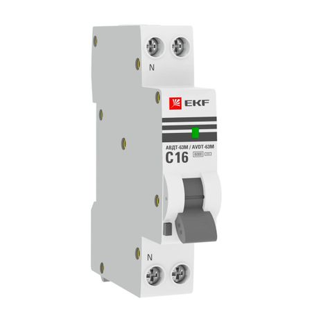 Автомат дифференциальный EKF PROxima АВДТ-63М 16А 1P+N тип AC 30 мА 6 кА (DA63M-16-30) автомат защити цепи earuelectric 63a