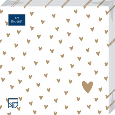 Салфетки Art bouquet бумажные золотые сердечки 33х33 3сл 20шт