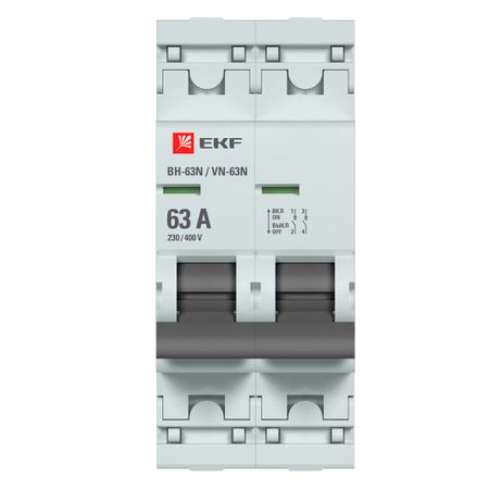 Выключатель нагрузки EKF PROxima ВН-63N 2Р 63А 230 В на DIN-рейку (S63263)
