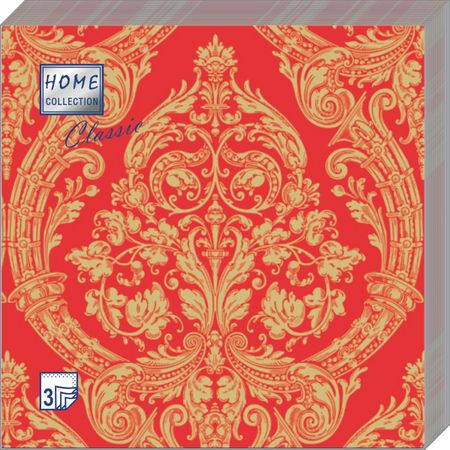 Салфетки Home collect classic бумажные золото на красном 3сл 20л