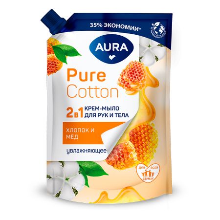 Крем мыло 2в1 Aura для рук и тела хлопок и мед 450 мл
