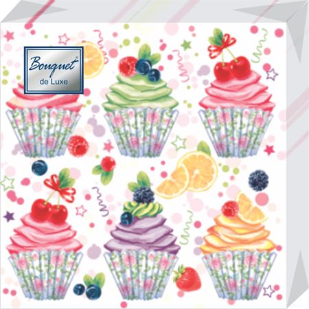 Салфетки Bouquet de luxe бумажные сладкие пирожные 24х24 3сл 25л