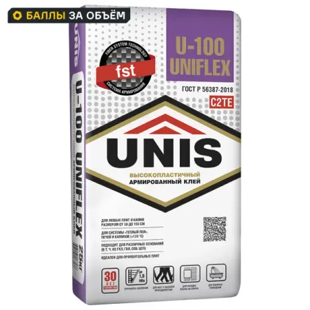 Клей для плитки C2TE Unis Uniflex U-100 25 кг