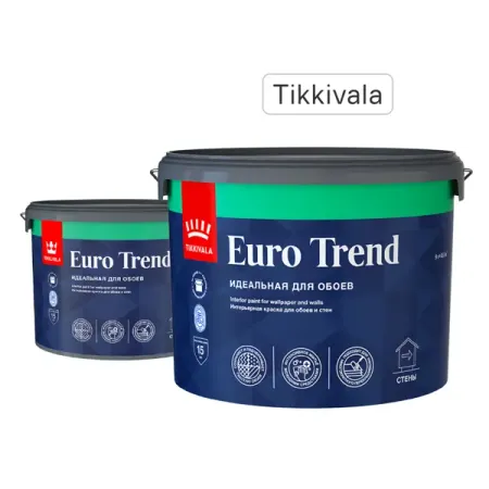 Краска для обоев Tikkivala Euro Trend моющаяся матовая цвет белый база А 9 л