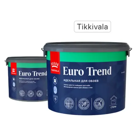 Краска для стен и обоев Tikkivala Euro Trend моющаяся матовая прозрачная база C 9 л
