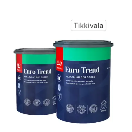 Краска для обоев Tikkivala Euro Trend моющаяся матовая цвет белый база А 0.9 л