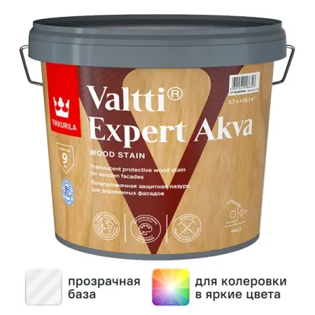 Антисептик защитно-декоративный Tikkurila Valtti Expert Akva База EP бесцветный полуматовый 2.7 л