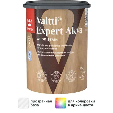 Антисептик защитно-декоративный Tikkurila Valtti Expert Akva База EP бесцветный полуматовый 0.9 л
