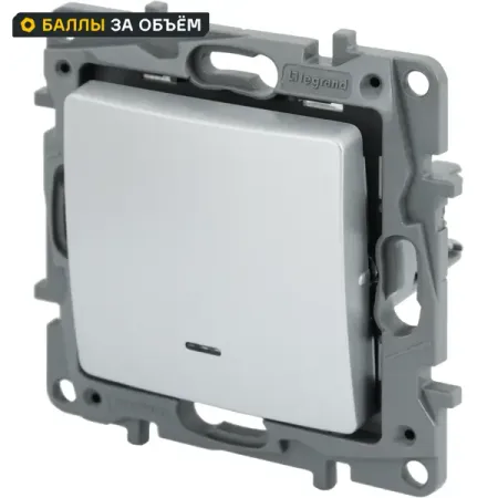 Выключатель встраиваемый Legrand Etika 1 клавиша с подсветкой цвет алюминий